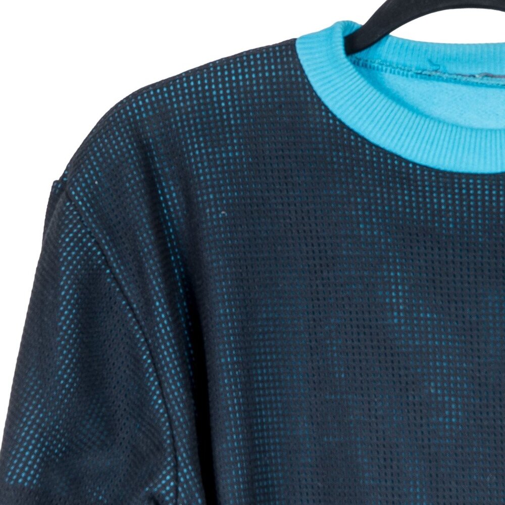 Edison Brothers VTG Sweatshirt L Colorblock 80s Mens Crewneck Aqua Black Mesh - Picture 2 of 5